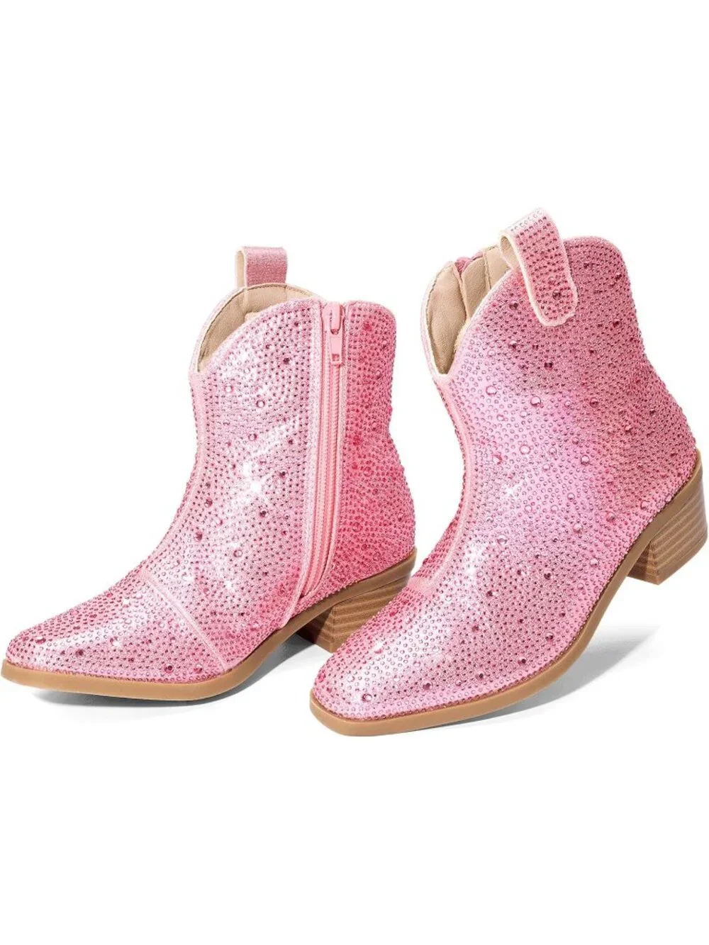 Women's Pink Rhinestone Halloween Size Zipper Non-Slip Cowgirl Sparkle Boots